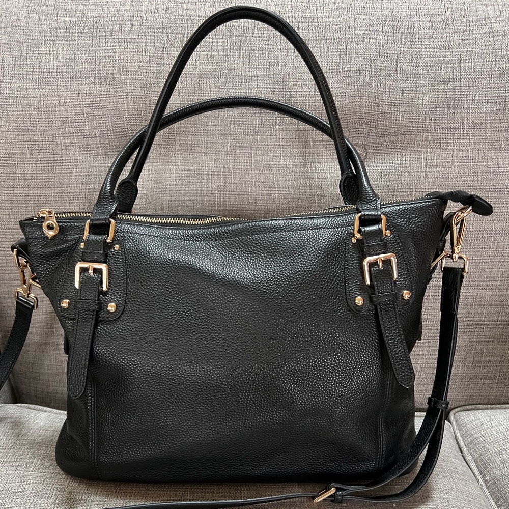 Kattee Genuine Cowhide Pebbled Leather Multi Compartment Work Travel Tote Bag